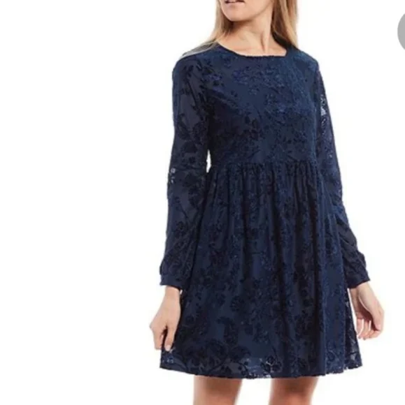 City Vibe | Dresses | City Vibe Saphire Longsleeve Floral Burnout Velvet Babydoll  Dress | Poshmark